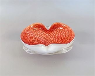 Murano Glass Ash Tray In Red and Orange with Gold Flecks and Bubbles