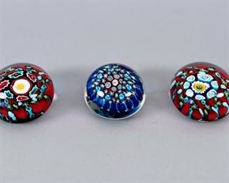 Three Murano Glass Millefiori Paperweights
