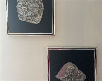 Dining Room:  A set of two signed and numbered pewter Judaica Jewish art sculptures by Batia Adith is priced as a pair.  Each is floated on a black felt background and measures 10-1/2" x 12-1/2."  Adith was born in Israel and is  noted for his many Jewish subjects.