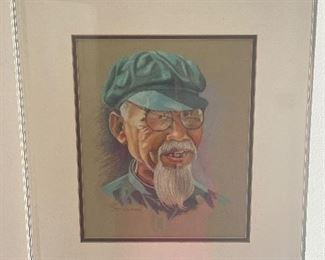 Bedroom #1:  A pencil signed drawing by artist Betsy Goldman measures 17" x 19," including the chrome frame.