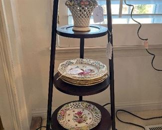 Living Room:  The cake stand on the right also displays DRESDEN and other porcelain.
