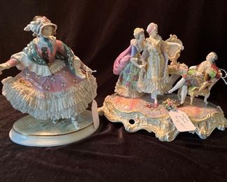 Living Room:  The 10-1/2" tall porcelain dancer on the left is by "Karl Ens Volkstedt"; the DRESDEN figure on the right measures 11" tall x 15" wide. 