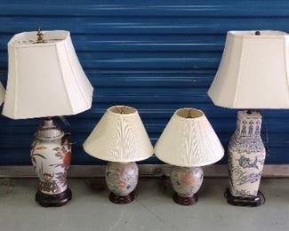 Lamp Lot of 3 Different Sets of Matching Lamps, Oriental and Floral