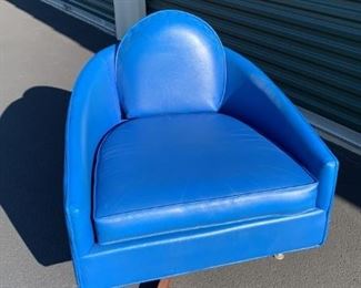 Blue Mid Century Modern Swivel Lounge Chair