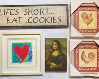 Wood Cookie Plaque, Love Arts Print, New Chicken Prints & Mona Lisa On Canvas
Lot #: 111