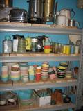 Kitchen treasures! Tons of Melmac dishes, many brands.
 Fire King Glama-lite tumblers.