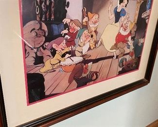 Walt Disney Lithograph, Snow White Seven Dwarfs, Framed