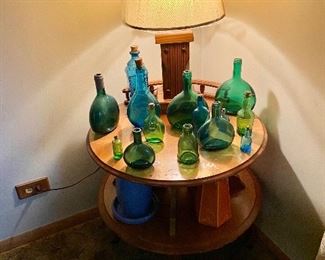 Vintage Color Bottles. Maple Round Table