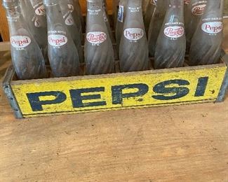 Vintage Pepsi Bottles. Wood Crate