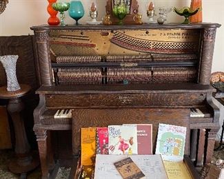 Antique Oak Starck Piano 1891. Oak Bench