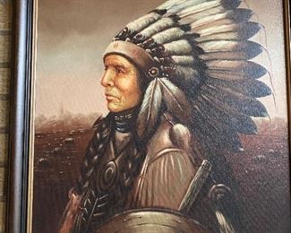 Listed Artist Kenneth Su, (1901-2000) American Indian Oil Painting, Light, Framed, Signed