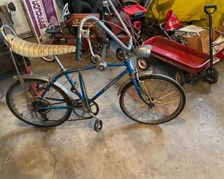 1960's Schwinn Stingray Blue Bicycle with Stik Shift, Banana Seat, Handle Bar Brakes, Light