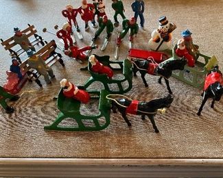 Vintage Barclay Lead Winter Sleds, Horses, Ice Skaters, Skiers !
