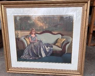 Woman in a silk Gown print framed under glass