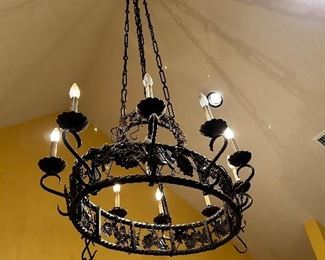 Beautiful cast iron bronze pot rack/ chandelier   with a grape leaf motif 