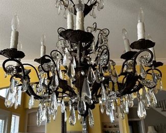 Antique Chandelier with crystal dangles and rosettes