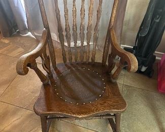antique leather seat rocking chair
