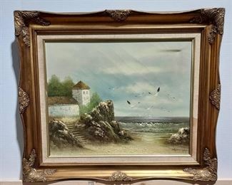 Beautiful Seascape Original Oil on Canvas in Lovely Frame Signed