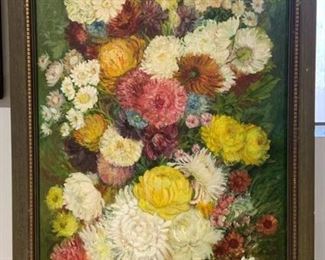 Framed Oil on Canvas Mums From Friends Garden by Lili Philips