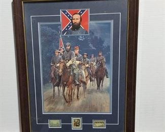 General Stonewall Jackson Framed Print by Mort Kunster with 3 Collector Stamps