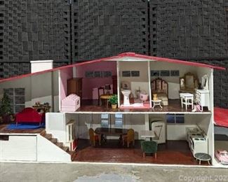 Handmade Modern Mid Center Split Level Ranch Doll House with Accessories