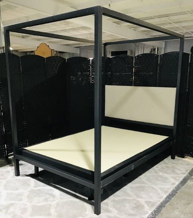 Contemporary Queen Sized Upholstered Canopy Bed