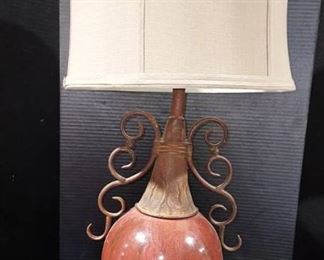 Rustic Southwestern Style Table Lamp with Wrought Iron Base and Top