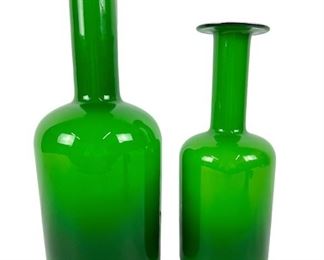 (2) Otto Brauer For Kastrup-Holmegaard Green Vase