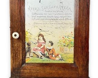 Antique Tin Face Ayer's Sarsaparilla Wood Medicine