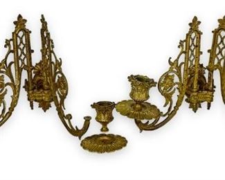 Pair Antique Muller Brass Wall Sconces Candelabras