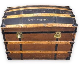 Antique Norwegian Wooden Immigrant Dome Trunk