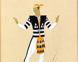 Erte Original Framed Gouache On Paper Signed