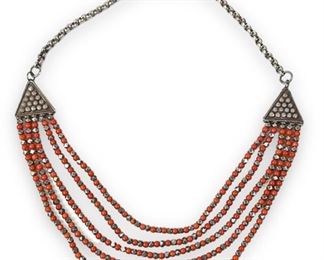 Ethnic Coral & Sterling Silver 16" Necklace