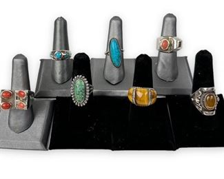 (7) Sterling Rings w/ Assorted Stones