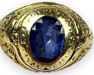 Vintage 14K Gold & Blue Garnet Naval Ring