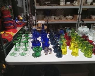 Green, red, yellow and blue antique glass