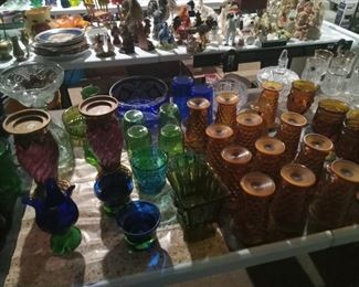 Brown,blue and green, green antique glass, cobalt 