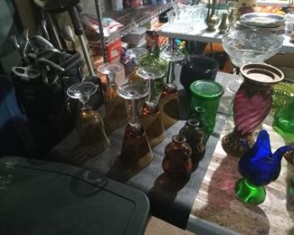 Brown and clear crystal, green and black glass and crystal