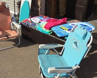 Beach Day Assorted Towels, Beach Chairs, Boogie Boards Children Wind Breaker
