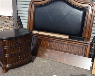 Home Meridian Queen Sized Bed Frame Night Stand