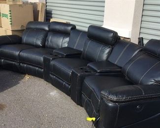 Leather Like Sofa with Electric Recliners USB Charging