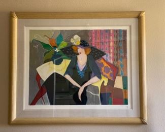 Tarkay’s Blue hat. Serigraph. 1990. 37”x46”. In gorgeous frame.