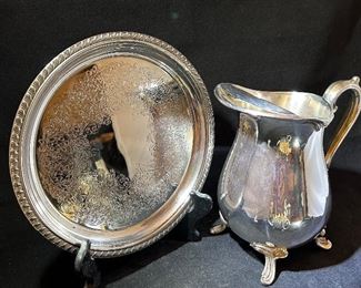 Silver plated tray and pitcher 