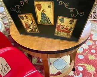 Lane side table with vintage hand painted magazine holder 