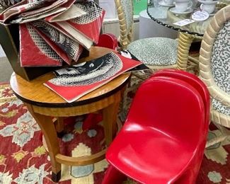 Set of two child size red “PANTON” style fiberglass chairs…