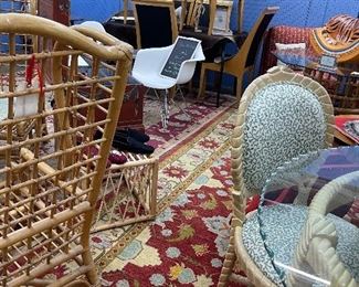 Constantini Pietro blond wood dining chairs Six with elegant black fabric seats.  Originally $3000…..