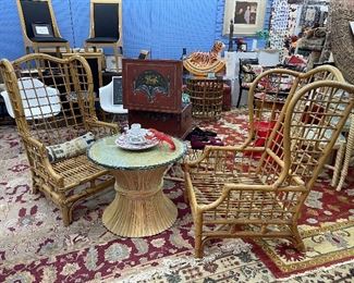 Pair of Bamboo and Rattan high back chairs 