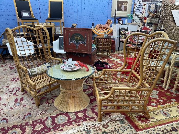 Pair of Bamboo and Rattan high back chairs 