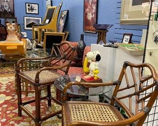 Pair of Rattan and Cane bar stools 