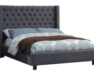 $320 USD Coaster Summerset Grey Tufted Queen Size Bed Frame with Nailhead Trim- HOP104-B01 ALL OFFERS CONSIDERED Description: This majestic wood bed features a clean, crisp design. It is crafted with Asian hardwood, poplar, and MDF and comes mattress-ready (no box spring required). Headboard is fashioned with button tufting and modern scroll arm design for classic elegance. Individually applied double row chrome nail heads for added ambiance. Wrapped in soft fabric upholstery that's soft to the touch.
Demi-wing upholstered bed in light grey fabric
Button tufted headboard
Double-row hand-driven chrome nailhead trim
Asian hardwood and MDF frame
Slat kit included
Available in charcoal and light grey
Upholstery: Light Grey Fabric
Leg Finish: Black
Mattress ready
Dimensions: 61.25" H x 65.5" W x 86.25" D
Location: Local pick up Portland Oregon. Shipper suggestions available upon request. https://goodbyhello.com/products/coaster-grey-tufted-queen-size-bed-frame-hop104-b01?_p